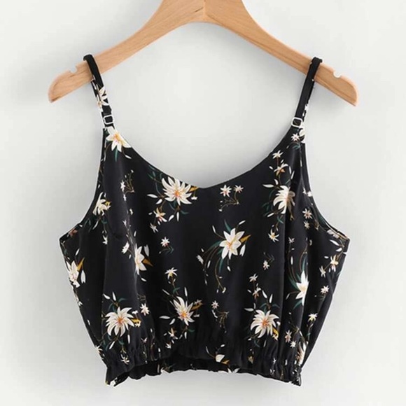 Black floral crop top and wide leg pants set - Picture 2 of 4